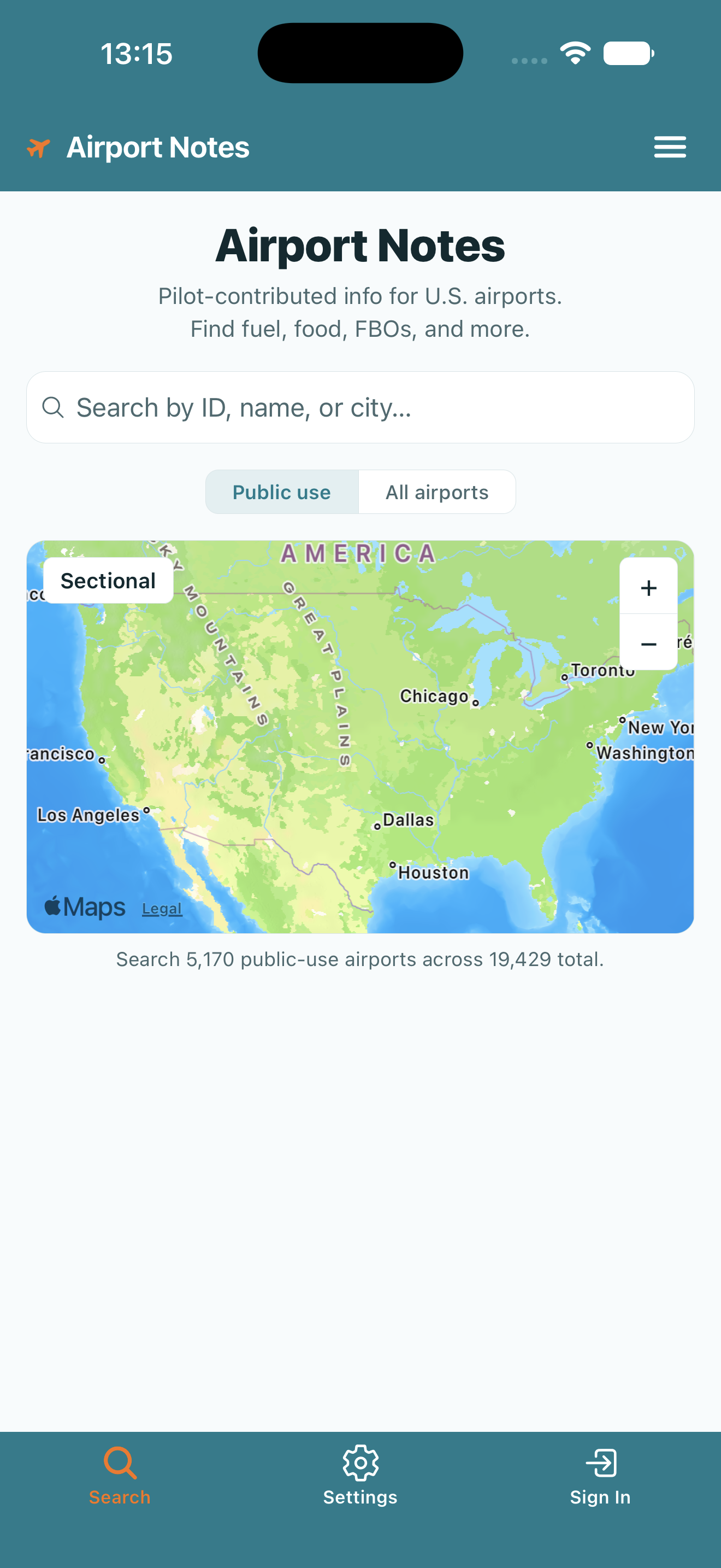 Airport search with map