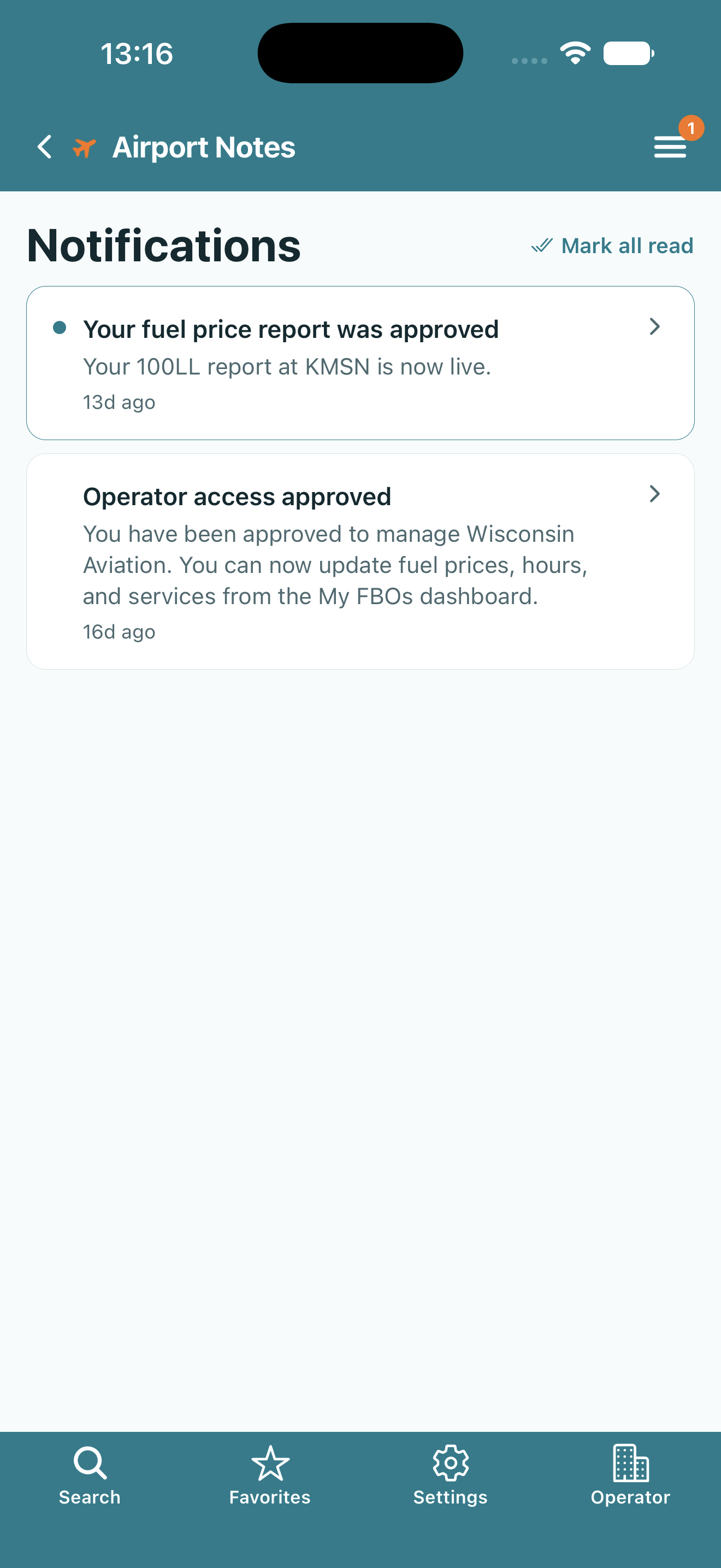 Notifications screen